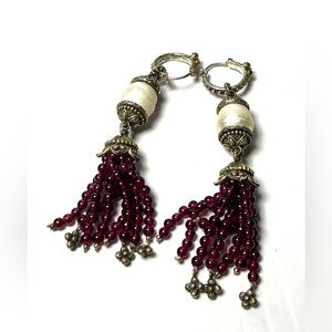 Barbara Bixby Sterling Silver & 18 K Gold  and Garnet Bead Tassel Earrings
